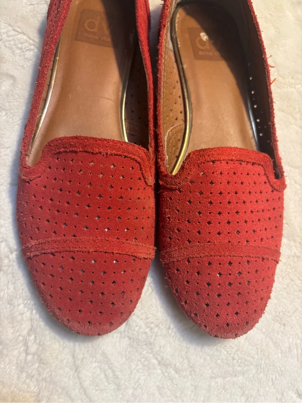 DV by Dolce Vita Loafers Size 7.5 Red Suede Laser-Cut Perforated Slip-On Flats